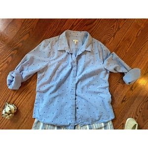 coastal grandma grandmother talbots blue cotton Star loose shirt xl